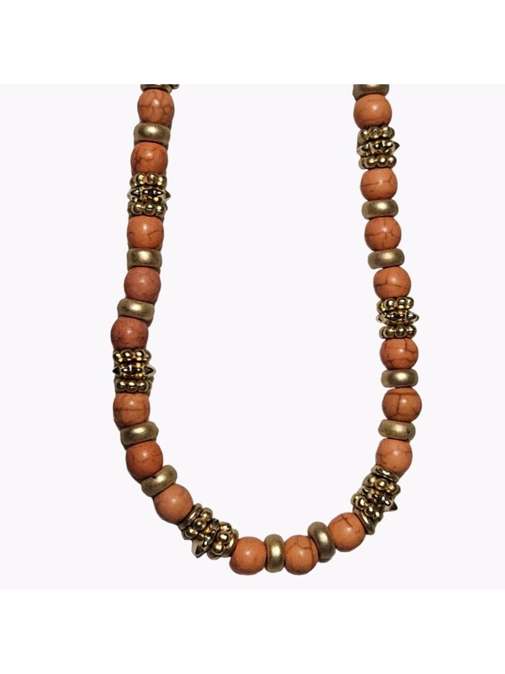Chicos Retro Beaded Necklace Orange Gold Tone Long Statement Fashion Jewelry